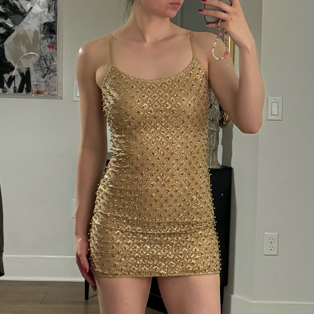 NWT Fashion Nova Gold Embellished Mini Dress